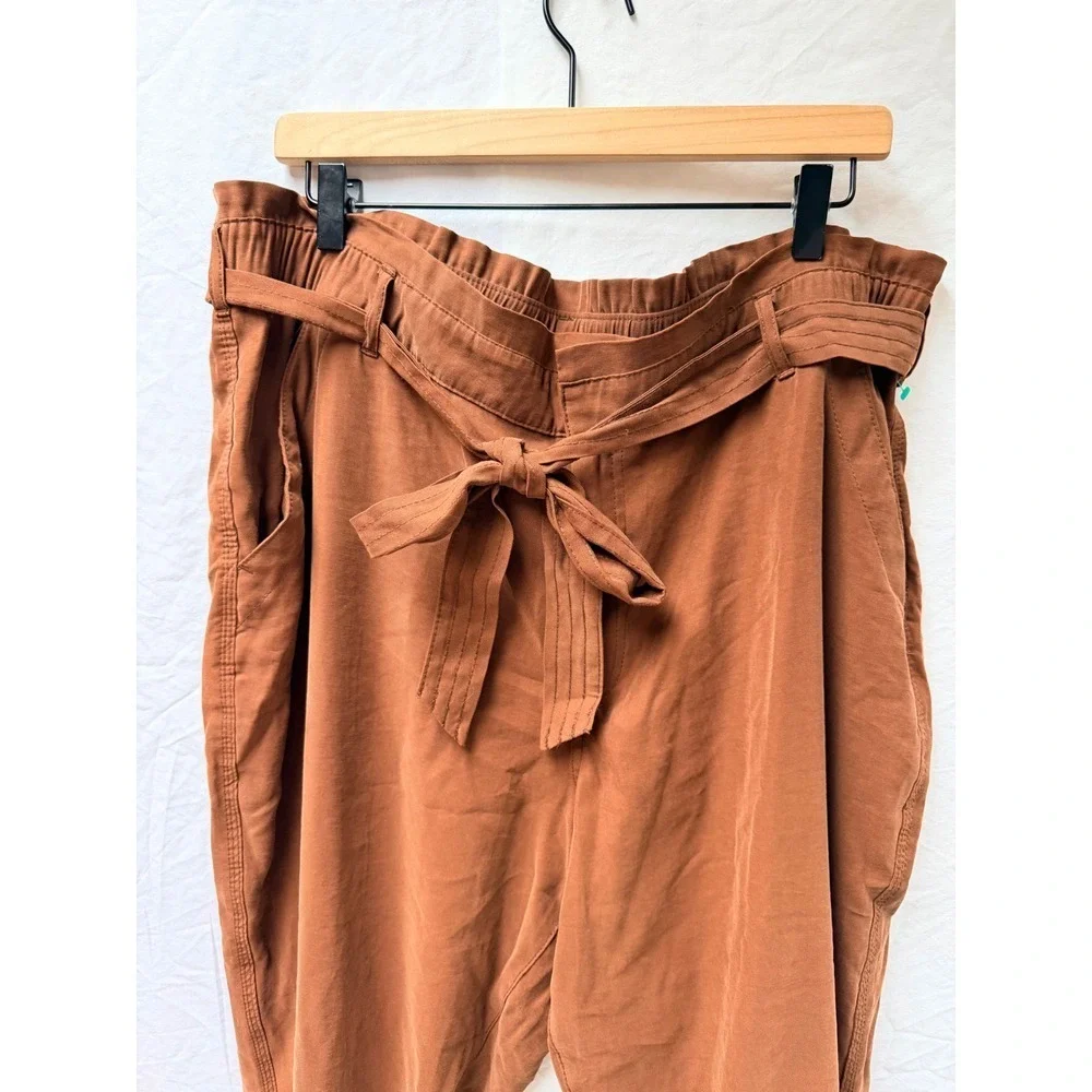 Old Navy Brown Paperbag Waist Tapered Pants Womens XL Tie Belt High Rise Trouser - Picture 3 of 8